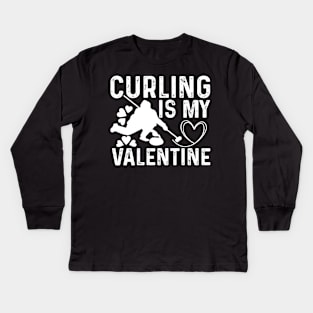 Curling is my Valentine Designed by Stone Cold Love Kids Long Sleeve T-Shirt